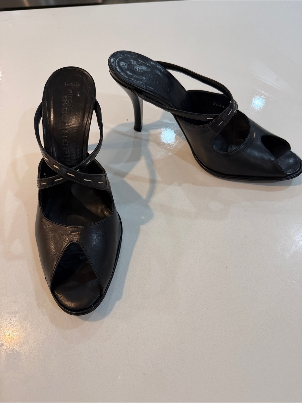 Sergio Rossi Black Leather Open-Toe Crisscross Stiletto Mules